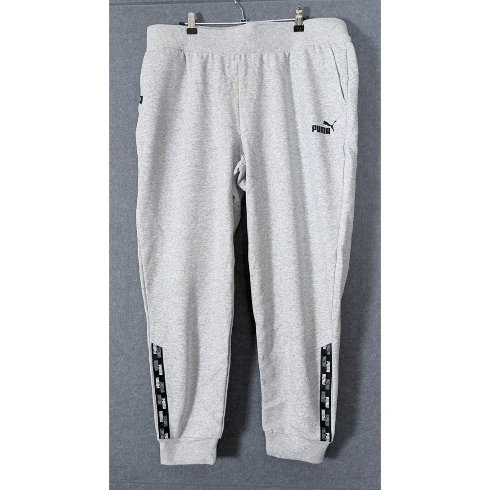 Puma Power Pants XL Light Gray Heather Joggers Logo Tape Regular Fit Athleisure